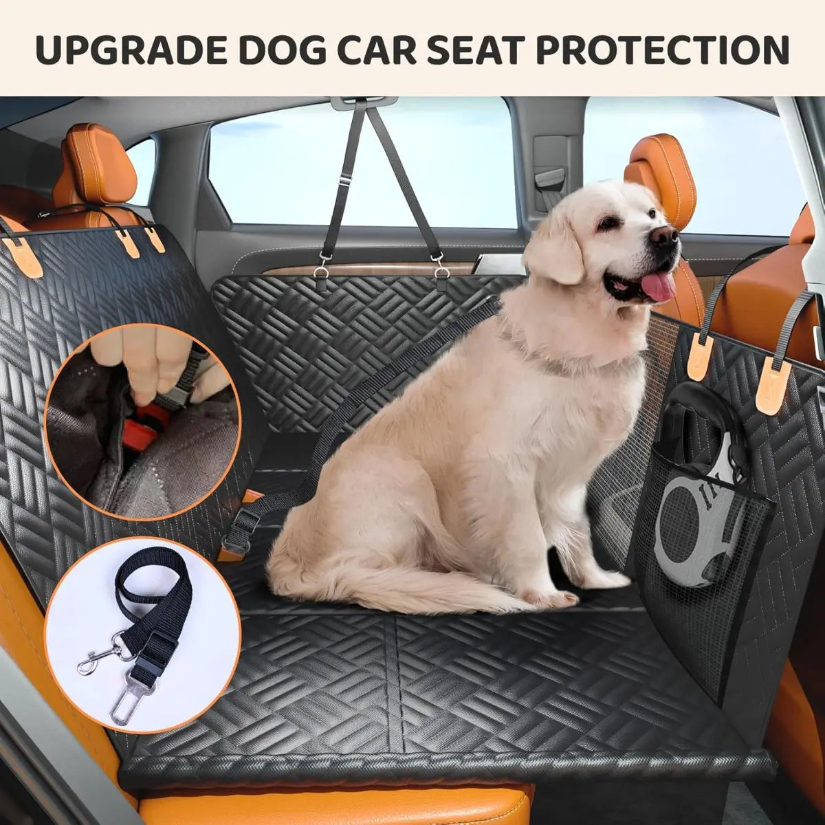 Dog Car Seat Cover with Hard Bottom Extender, Black Quilted