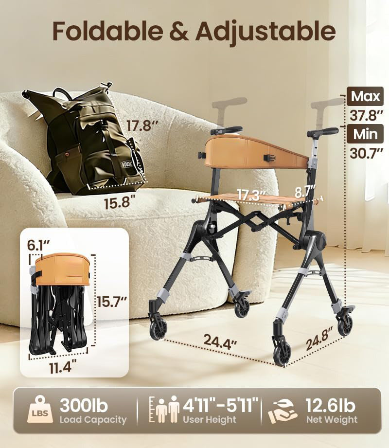 Walkers for Seniors, Lightweight Packgo Rollator, 12 Lbs, Travel