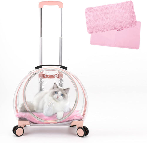 Transparent Rolling Pet Carrier Backpack, 3‑Way Carry Pet Travel Bag with Wheels, Seasonal Mats for Small Cats Dogs
