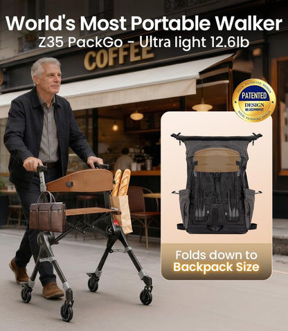 Walkers for Seniors, Lightweight Packgo Rollator, 12 Lbs, Travel