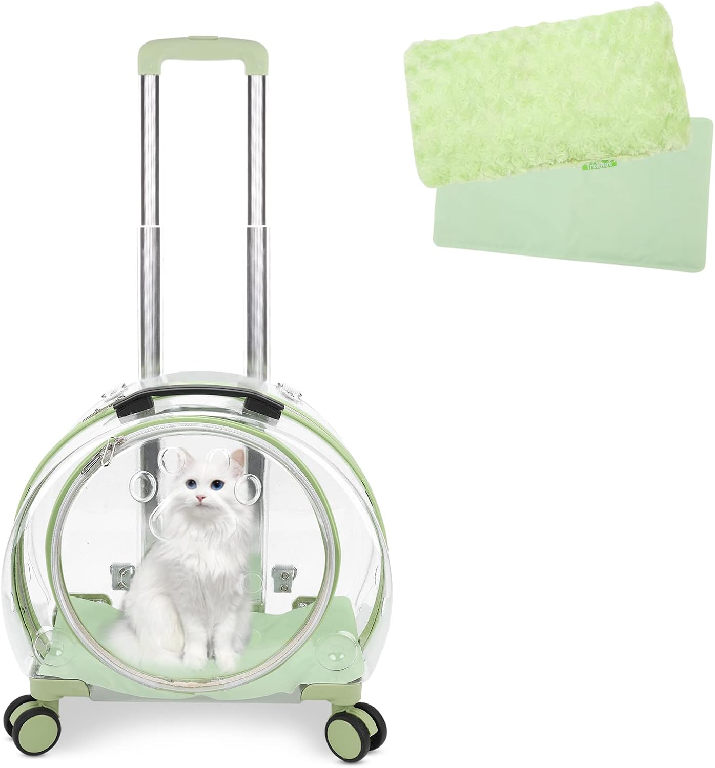 Transparent Rolling Pet Carrier Backpack, 3‑Way Carry Pet Travel Bag with Wheels, Seasonal Mats for Small Cats Dogs