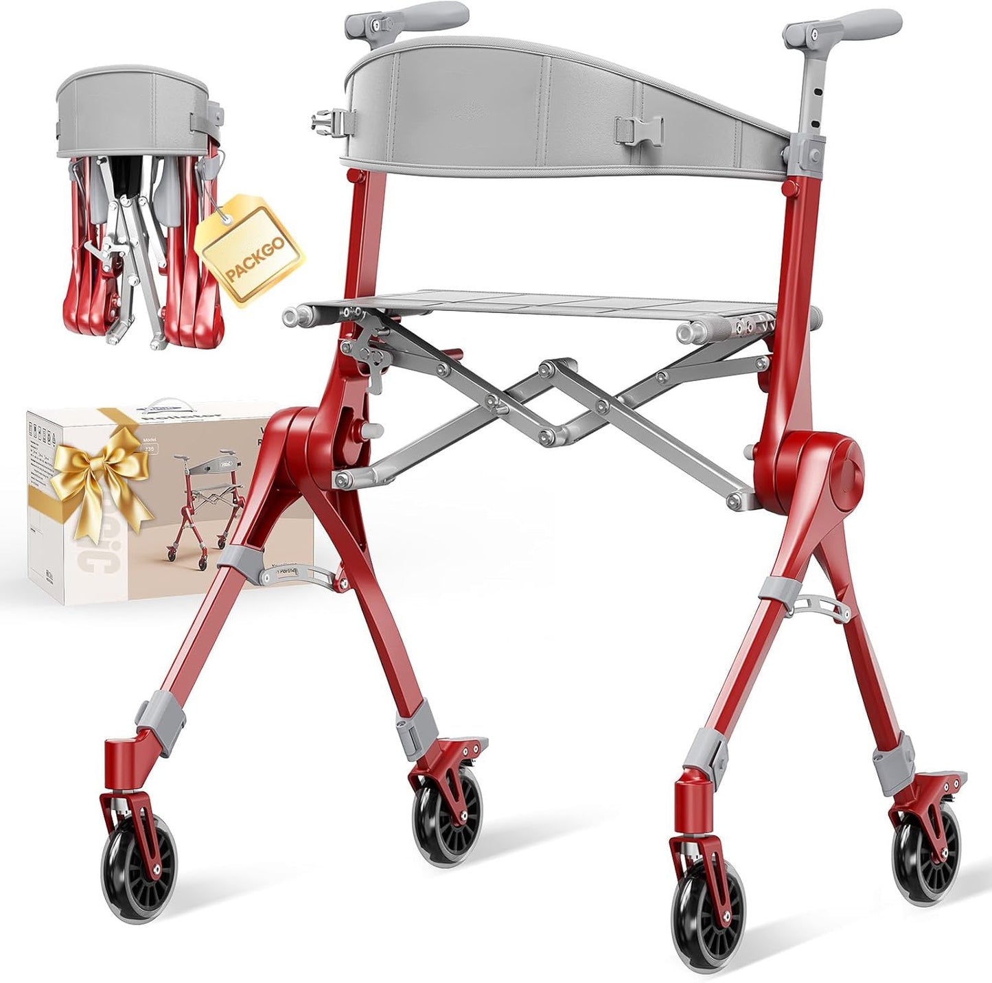 Walkers for Seniors, Lightweight Packgo Rollator, 12 Lbs, Travel