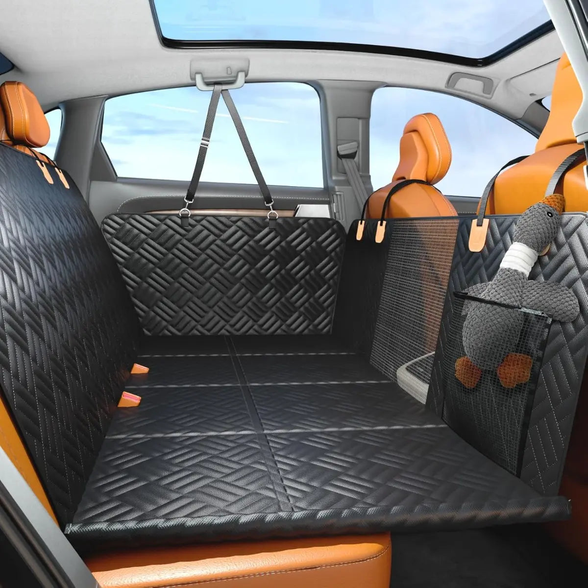 Dog Car Seat Cover with Hard Bottom Extender, Black Quilted