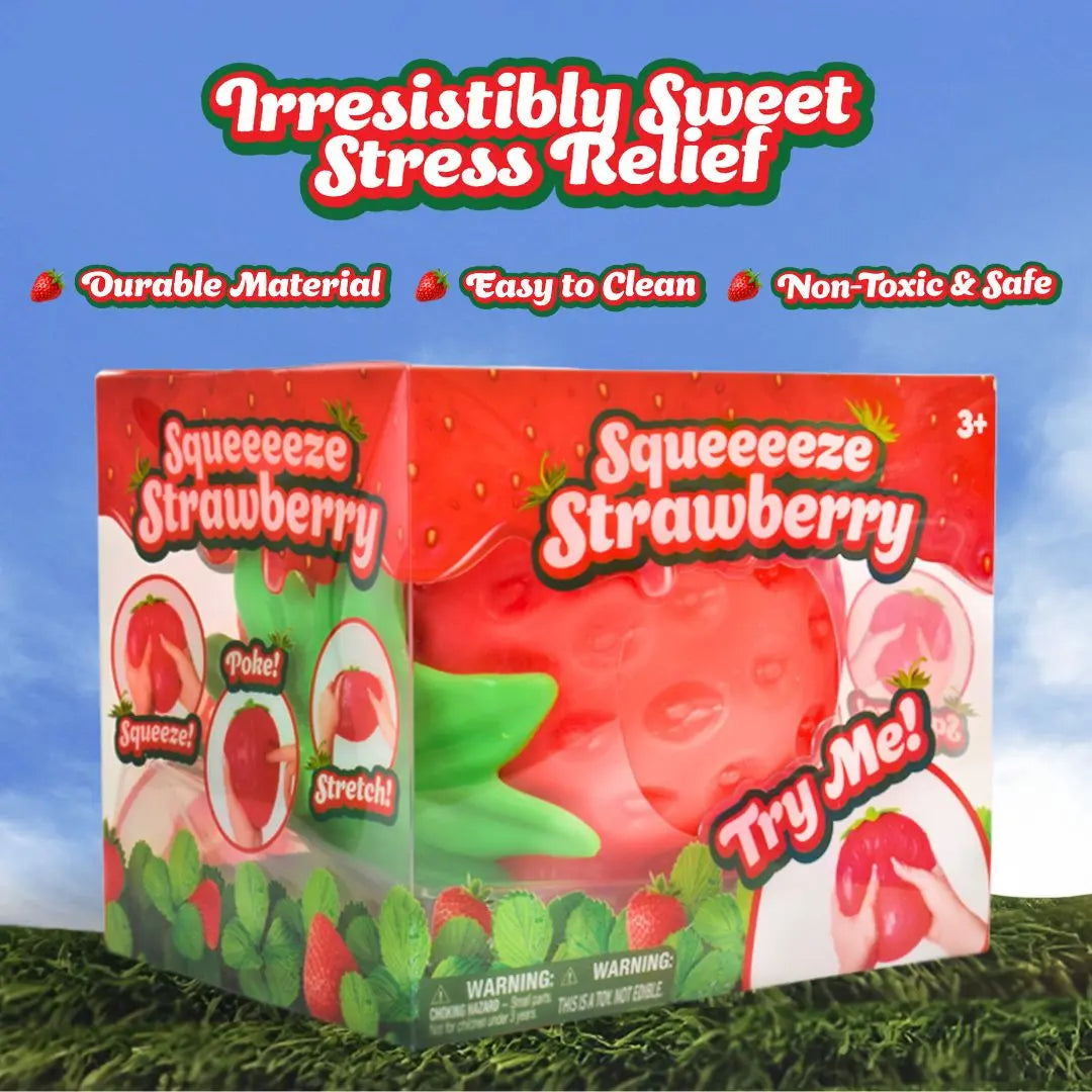 Jumbo Strawberry Stress Ball – Super Satisfying 5” Squishy for Stress Relief, Fidgeting & Sensory Play