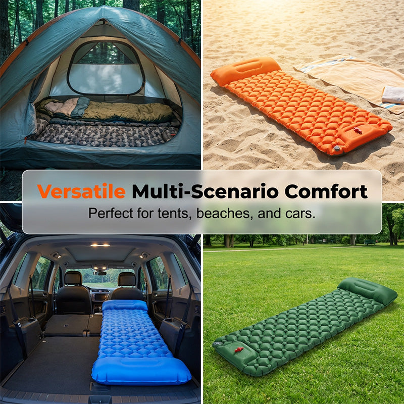 💨🏕️ Van backpack naar comfortabel bed in minuten – dit voetpomp luchtbed weegt amper iets, rolt klein op en isoleert je van koude grond. 50% KORTING!